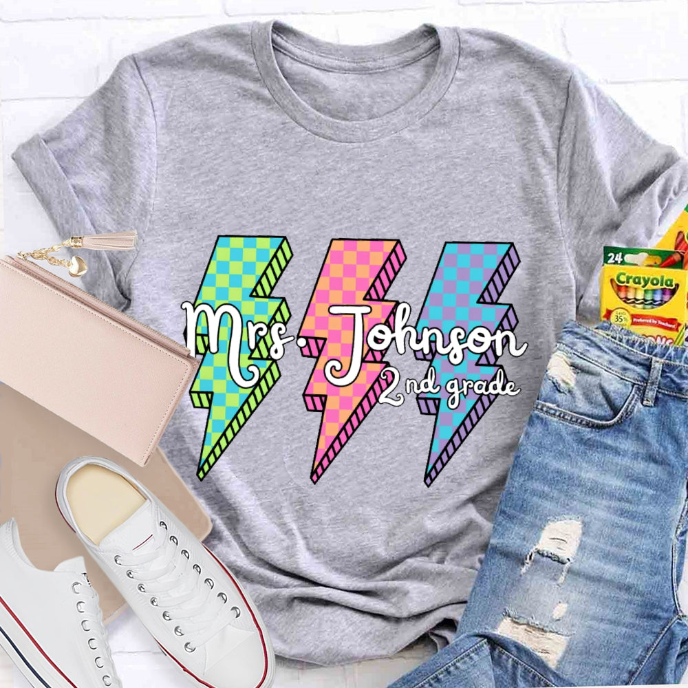 Personalized Grade And Name Colorful Lightning T-shirt