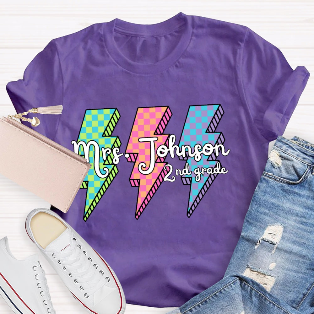 Personalized Grade And Name Colorful Lightning T-shirt