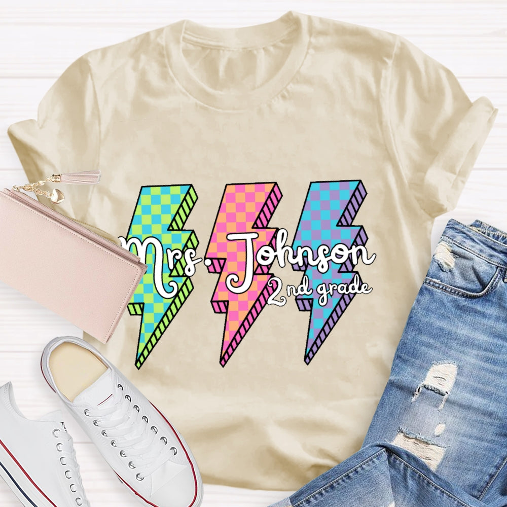 Personalized Grade And Name Colorful Lightning T-shirt