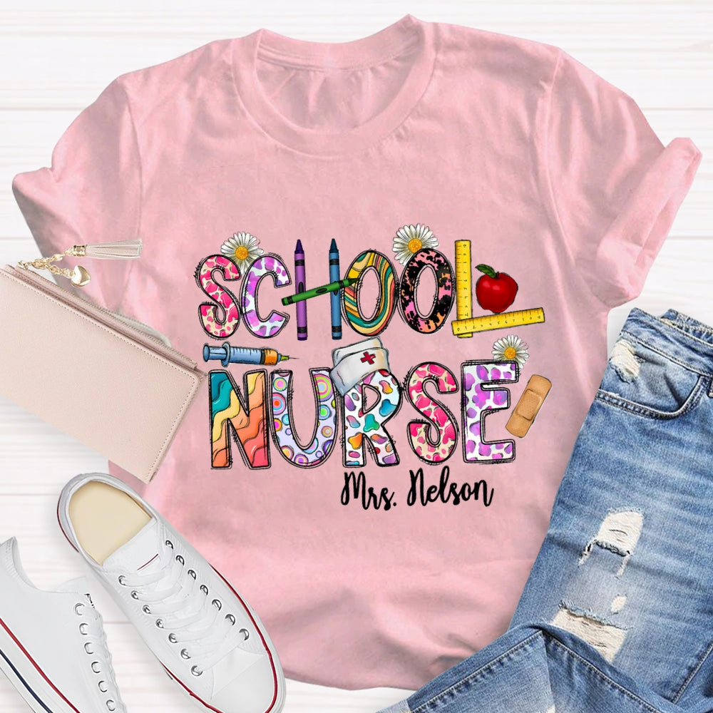 Personalized School Nurse Name Daisy Pencil T-shirt