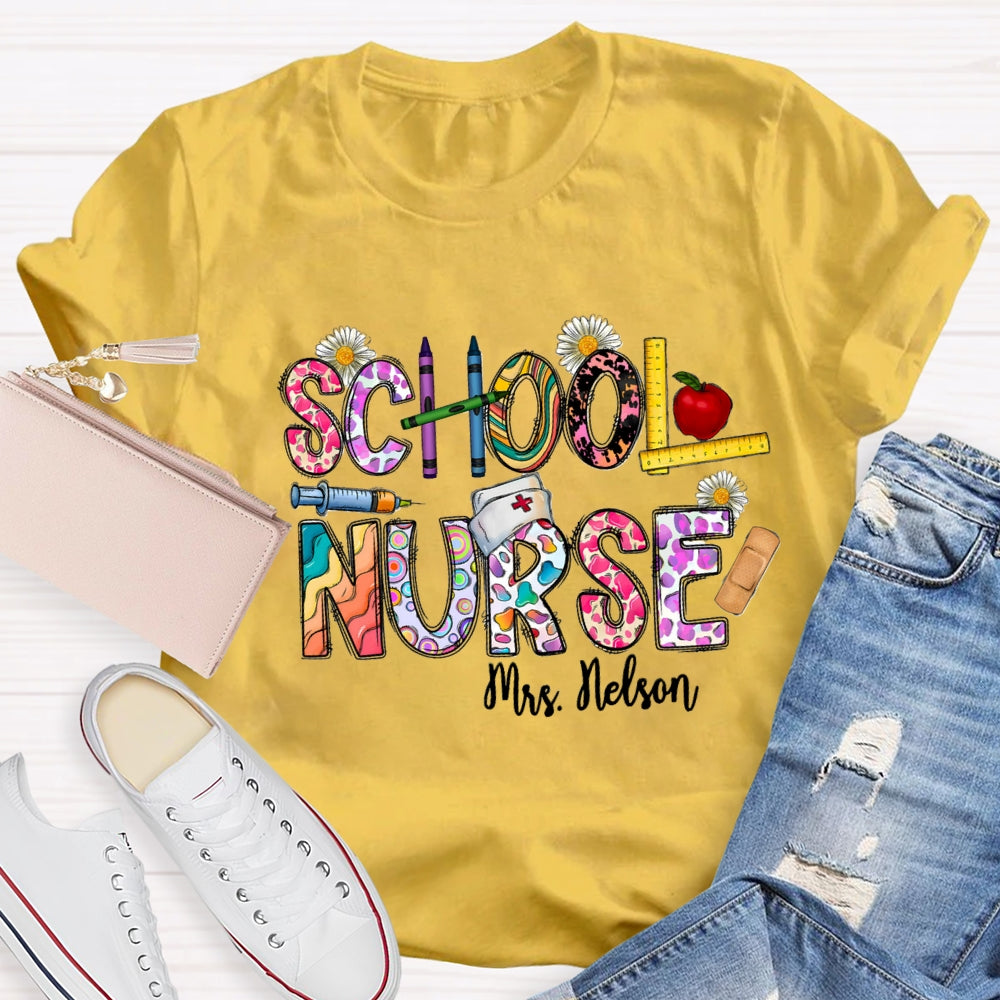 Personalized School Nurse Name Daisy Pencil T-shirt