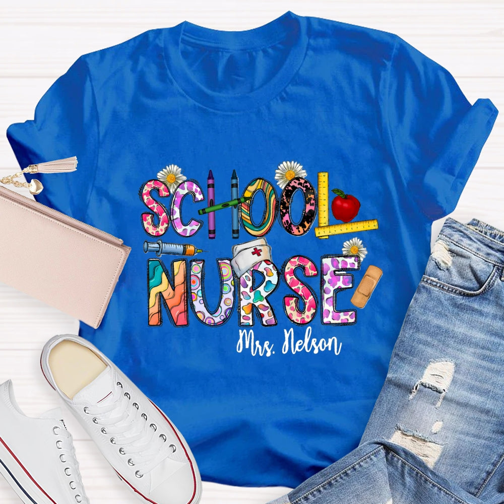 Personalized School Nurse Name Daisy Pencil T-shirt