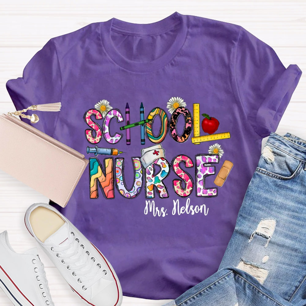Personalized School Nurse Name Daisy Pencil T-shirt