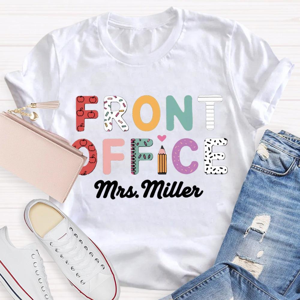 Personalized Name Front Office Colored Letters T-shirt