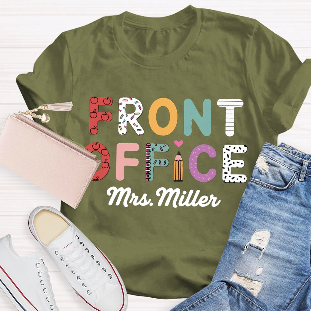 Personalized Name Front Office Colored Letters T-shirt