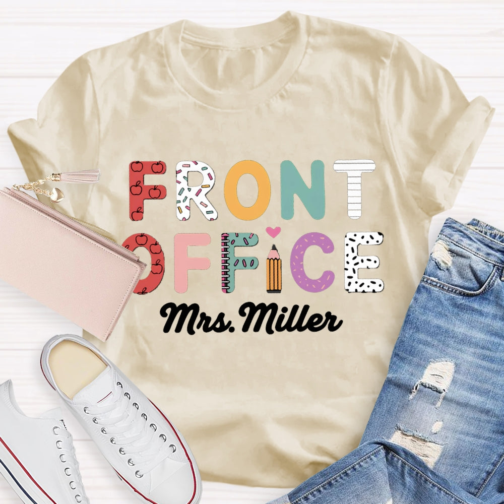 Personalized Name Front Office Colored Letters T-shirt