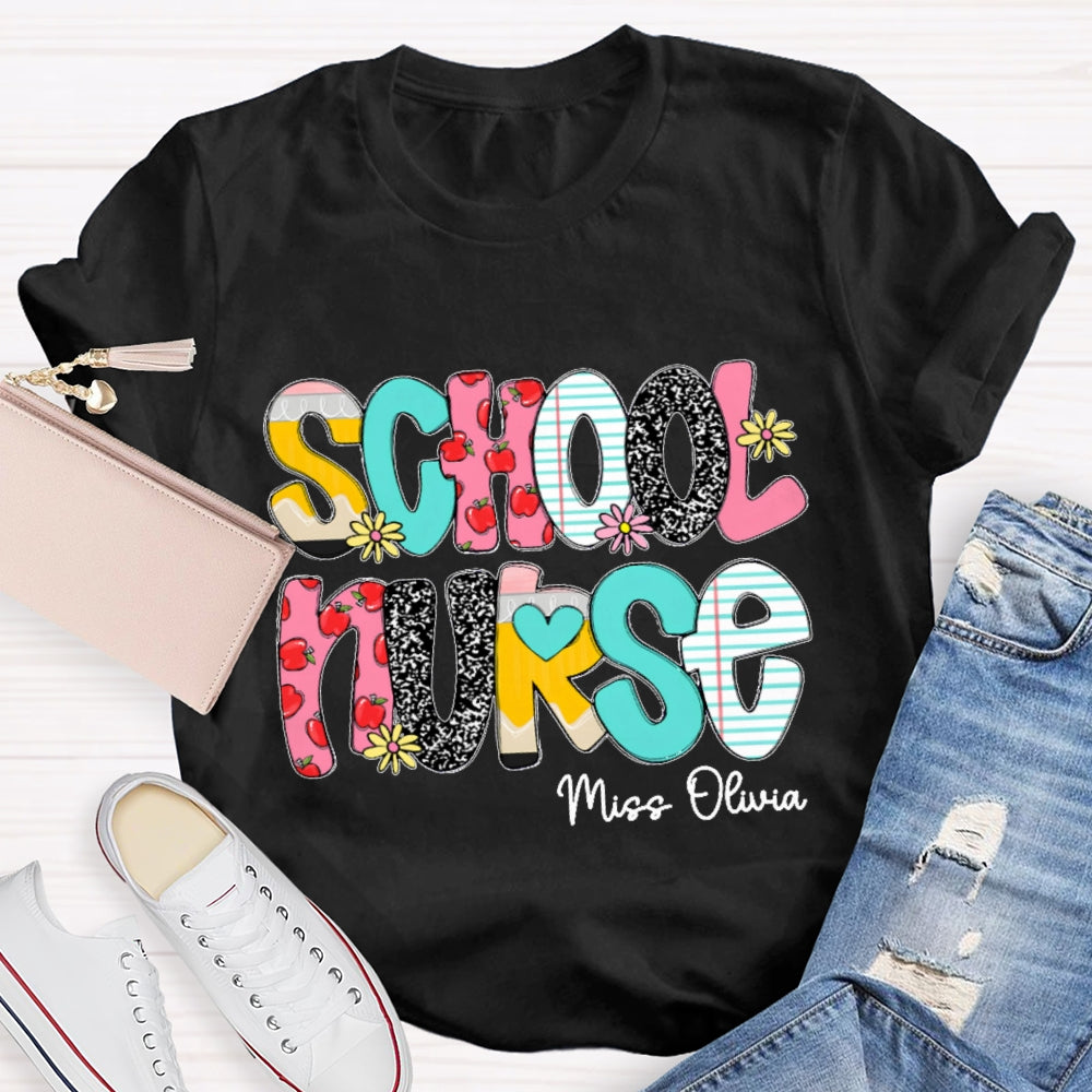 Personalized School Nurse Funny Letter Print T-shirt