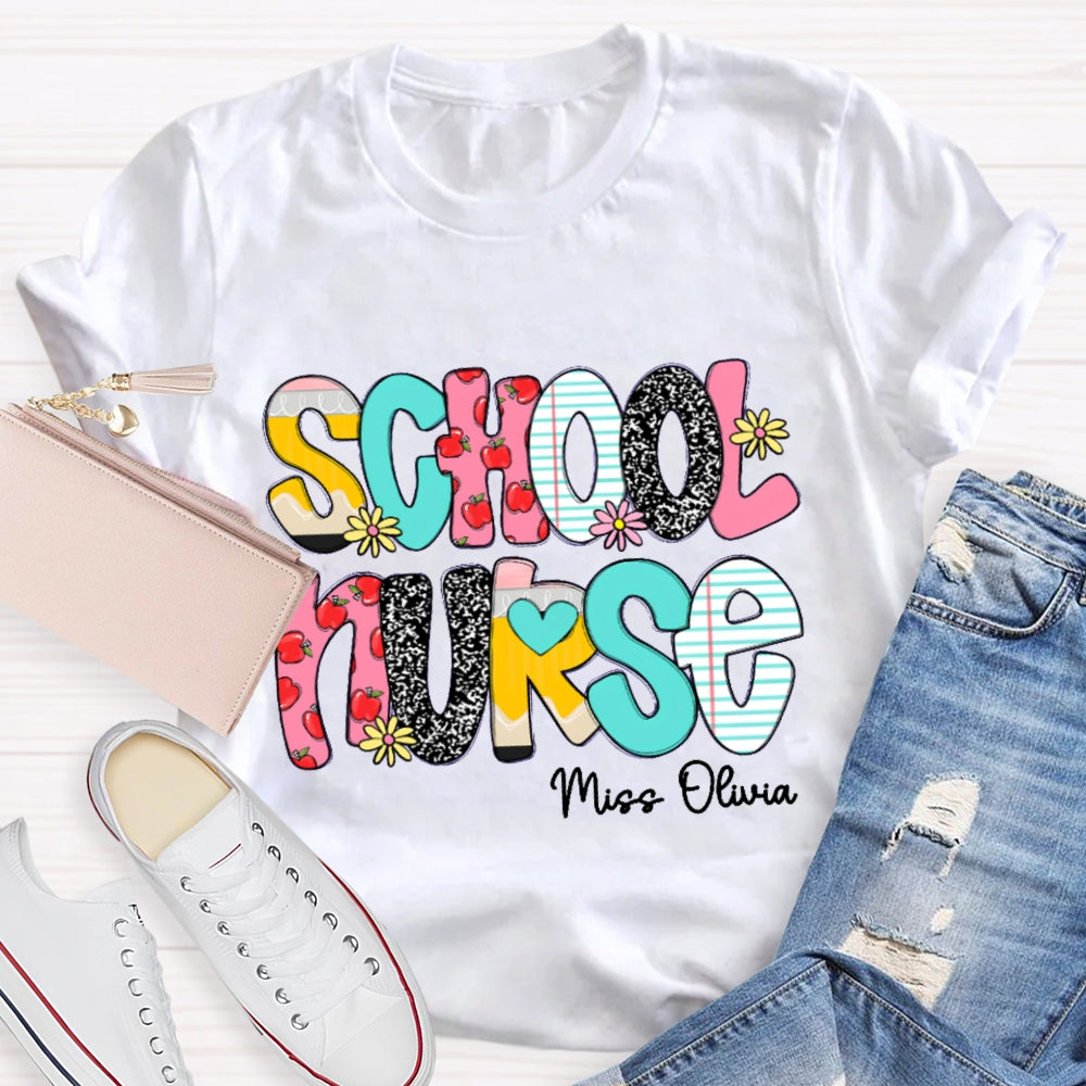 Personalized School Nurse Funny Letter Print T-shirt
