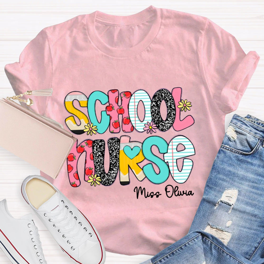 Personalized School Nurse Funny Letter Print T-shirt