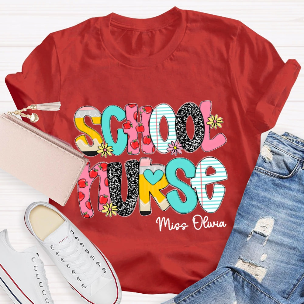 Personalized School Nurse Funny Letter Print T-shirt