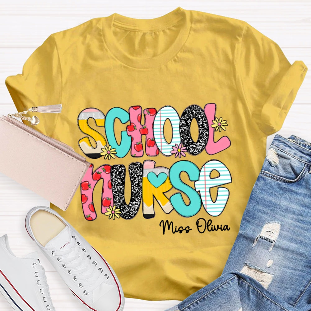 Personalized School Nurse Funny Letter Print T-shirt