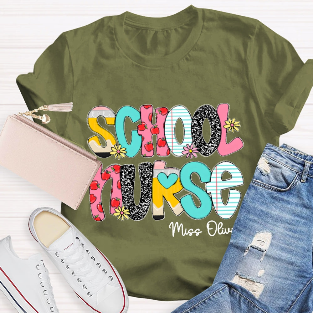 Personalized School Nurse Funny Letter Print T-shirt