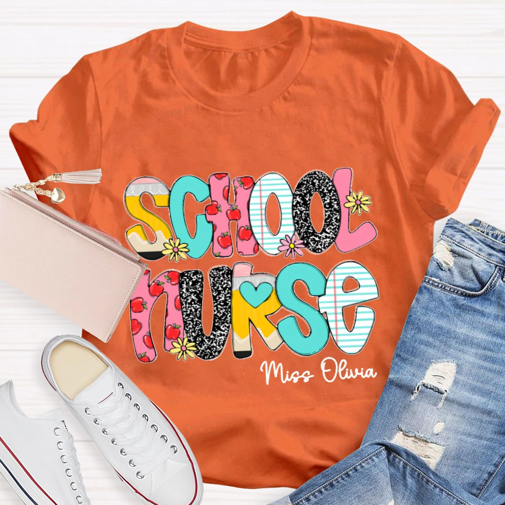 Personalized School Nurse Funny Letter Print T-shirt