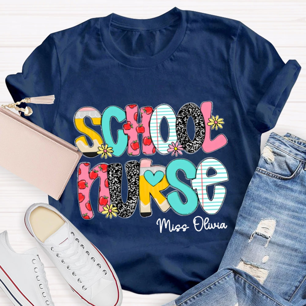 Personalized School Nurse Funny Letter Print T-shirt