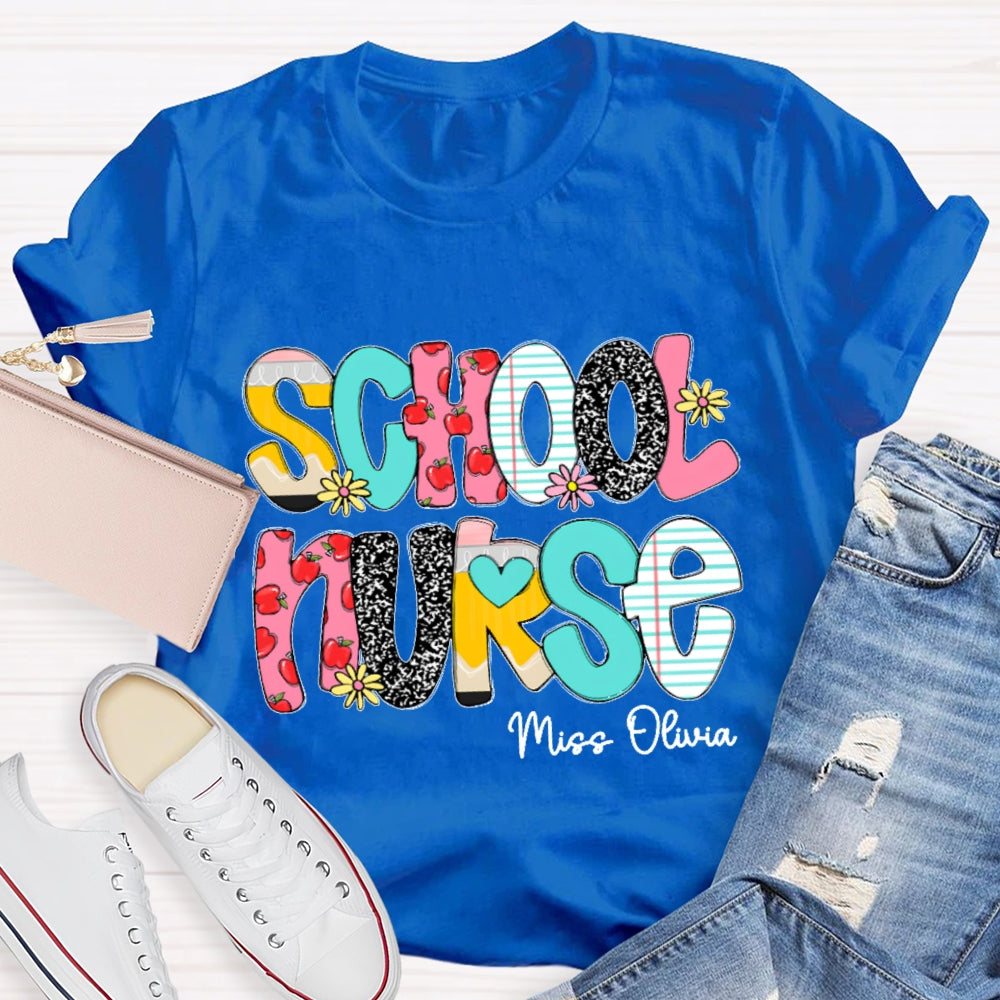 Personalized School Nurse Funny Letter Print T-shirt