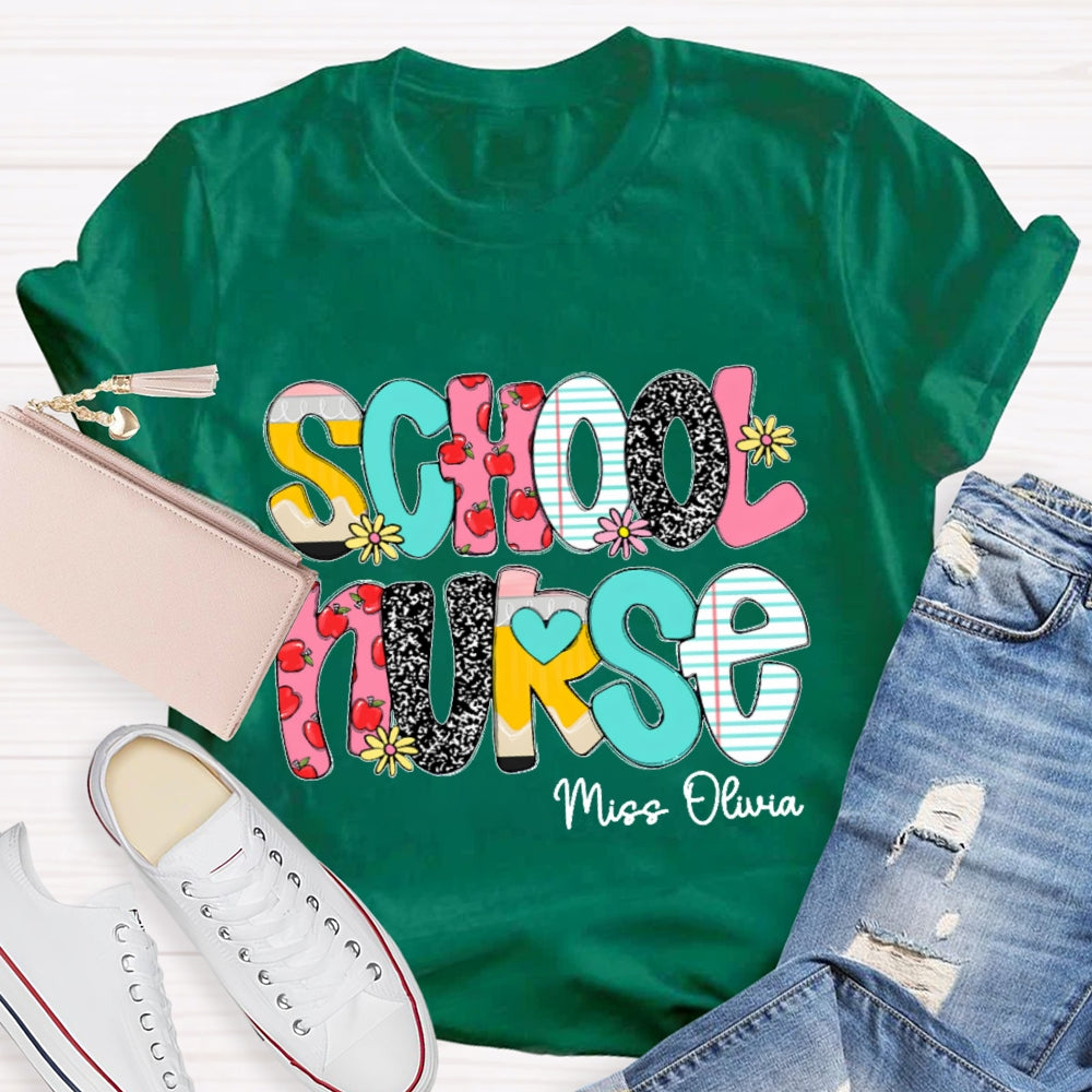 Personalized School Nurse Funny Letter Print T-shirt