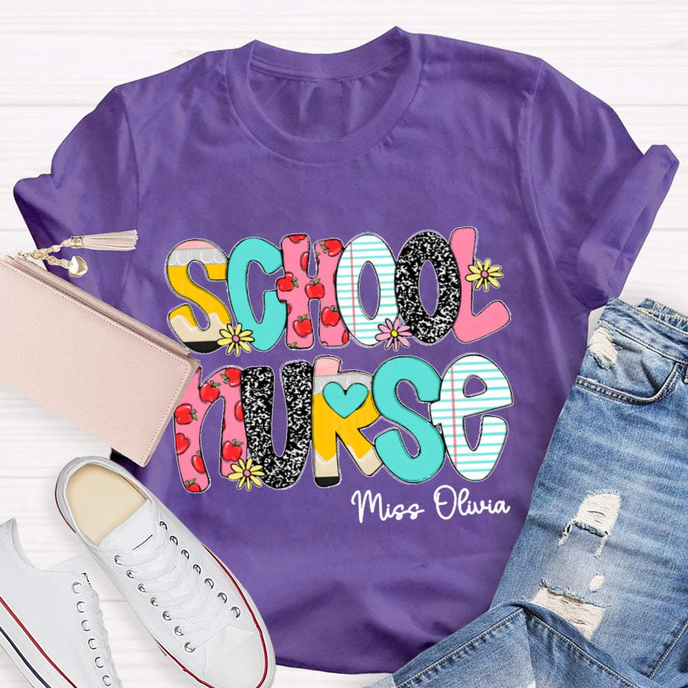 Personalized School Nurse Funny Letter Print T-shirt