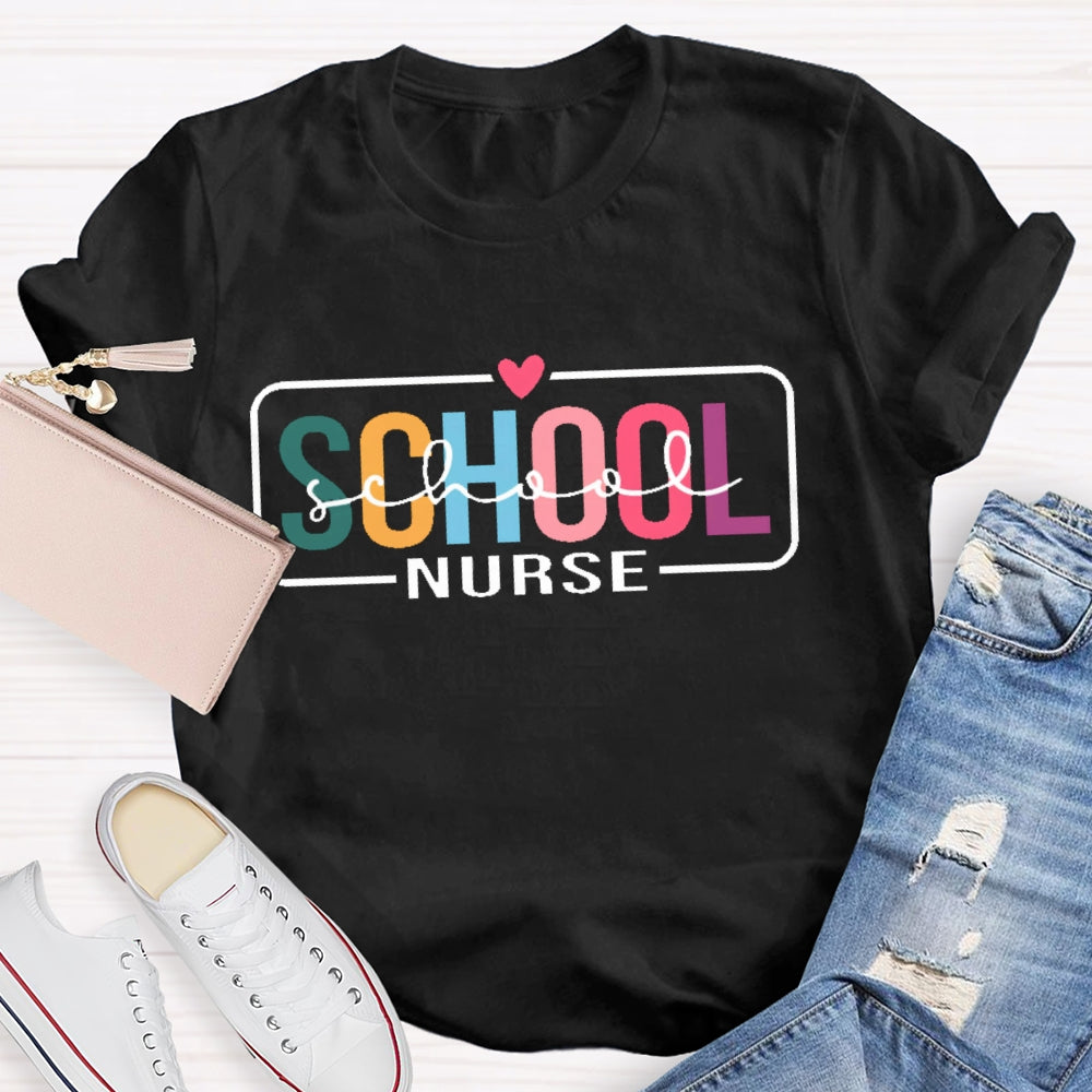 School Nurse Double Funny Letters Print T-shirt
