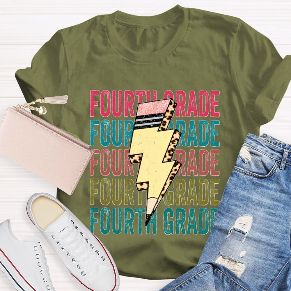 Personalized Grade Pencil Lightning Teacher T-Shirt