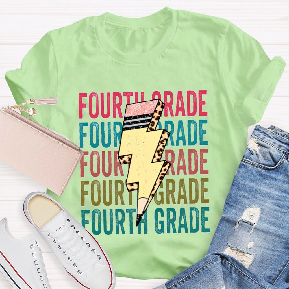 Personalized Grade Pencil Lightning Teacher T-Shirt