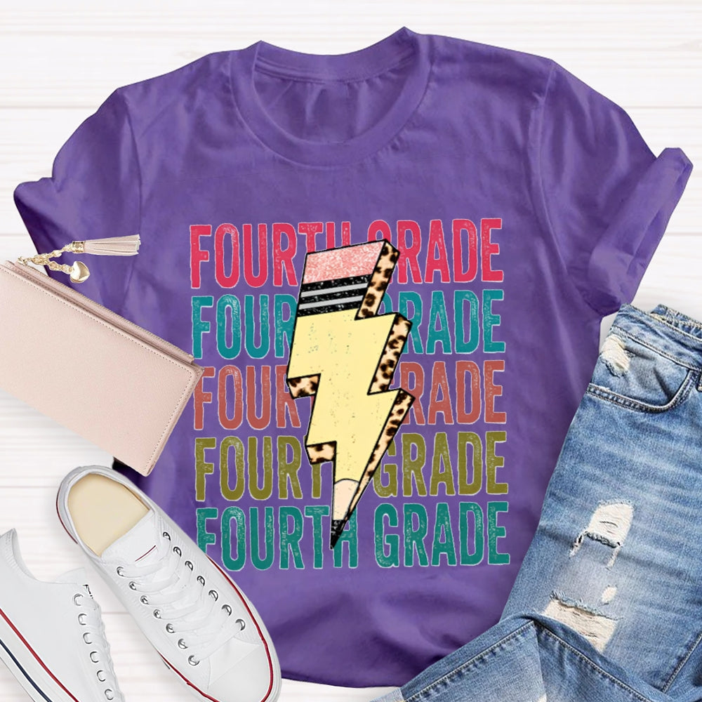 Personalized Grade Pencil Lightning Teacher T-Shirt
