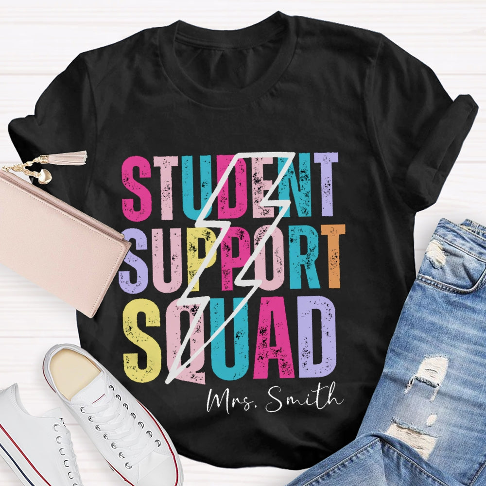 Personalized Name Student Support Squad Lightning Pattern T-shirt