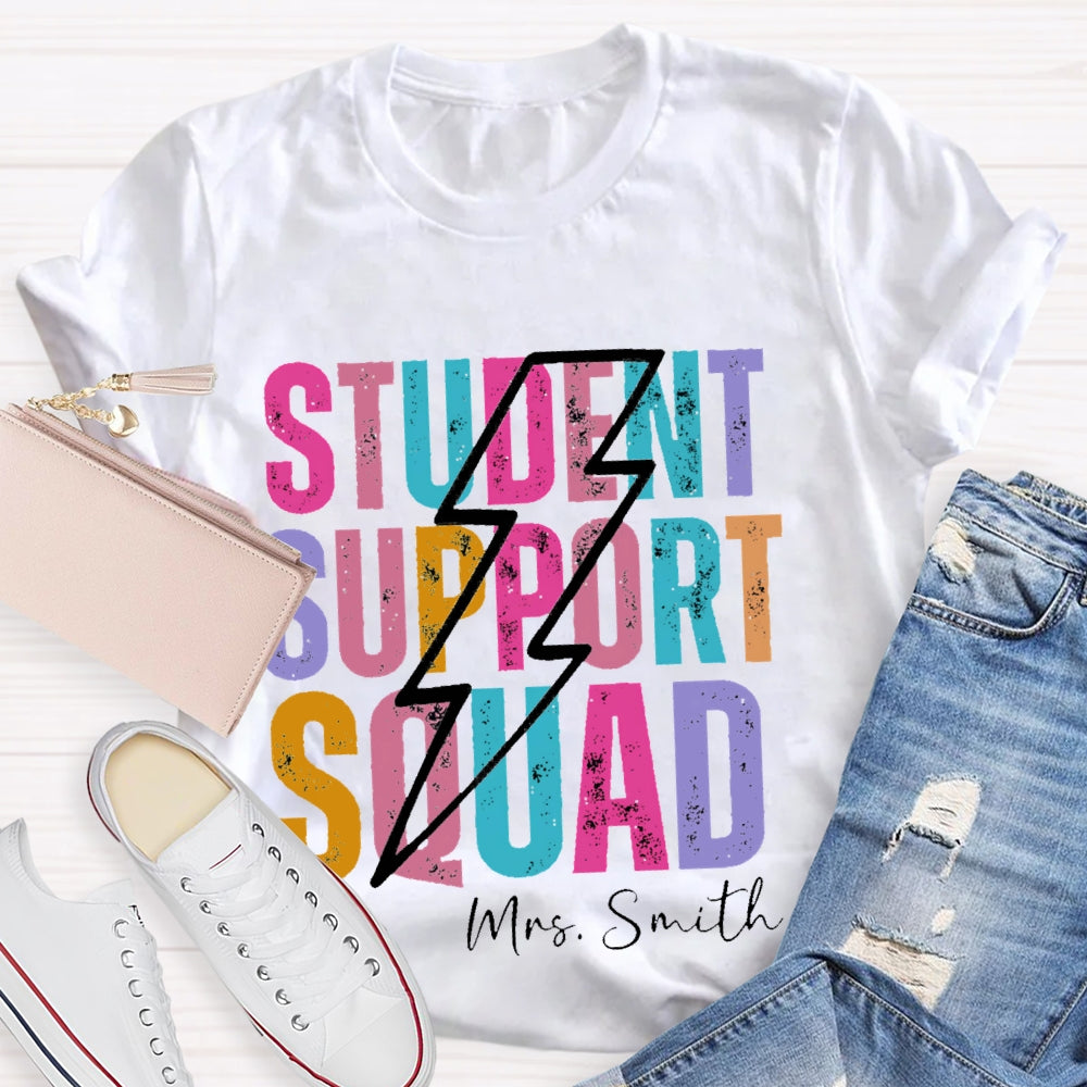 Personalized Name Student Support Squad Lightning Pattern T-shirt