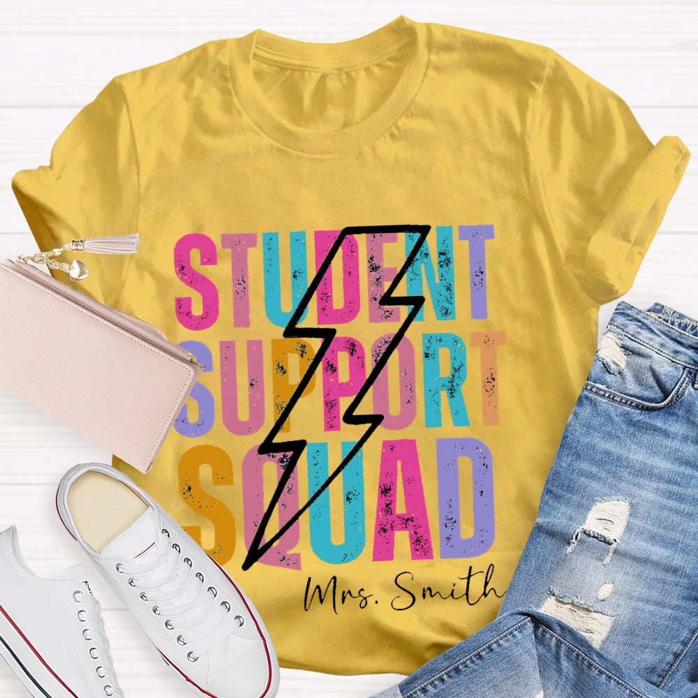 Personalized Name Student Support Squad Lightning Pattern T-shirt