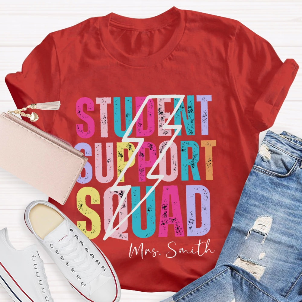 Personalized Name Student Support Squad Lightning Pattern T-shirt
