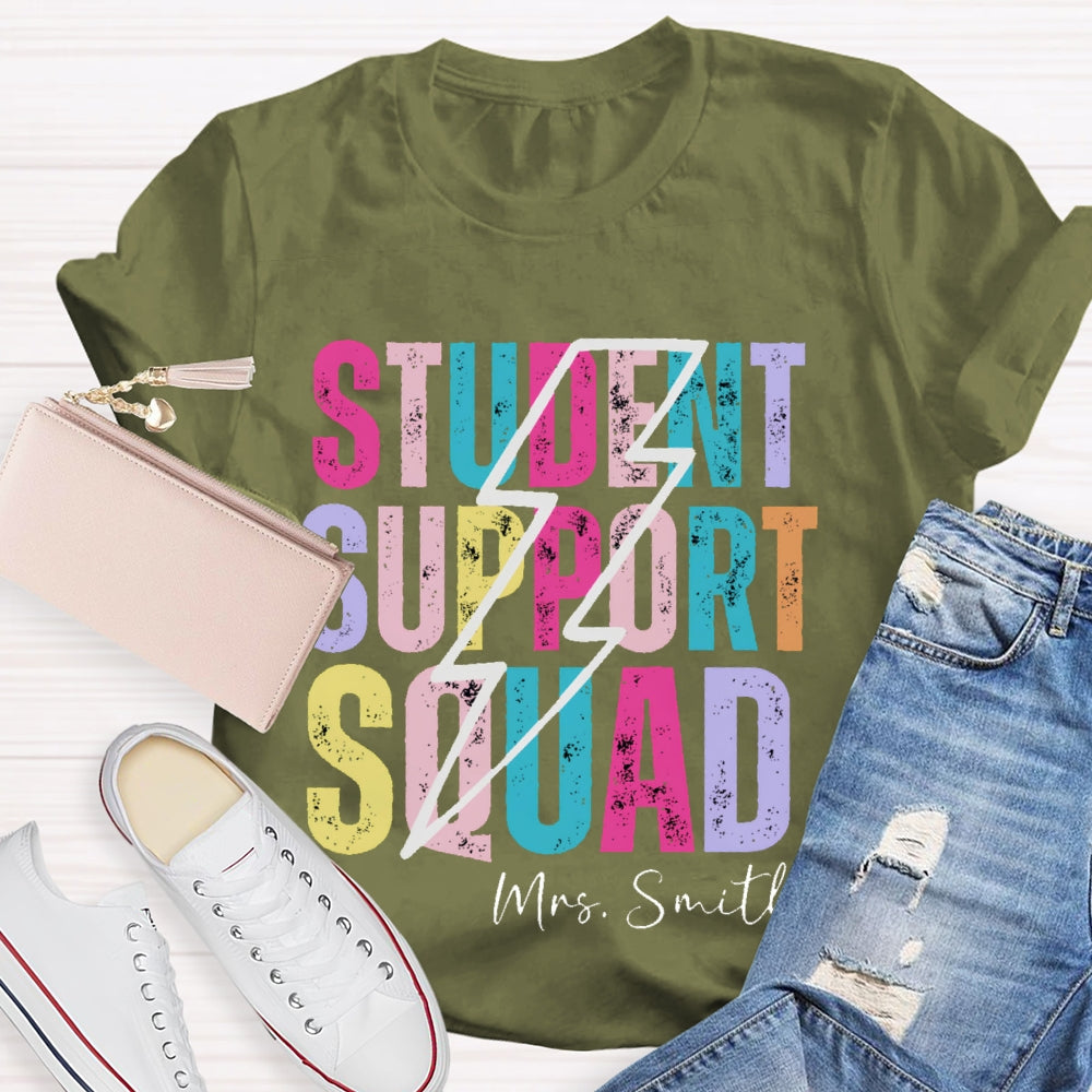 Personalized Name Student Support Squad Lightning Pattern T-shirt