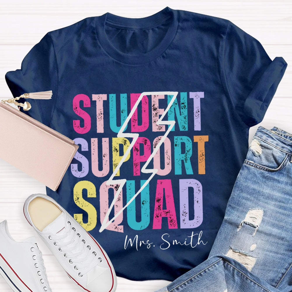 Personalized Name Student Support Squad Lightning Pattern T-shirt