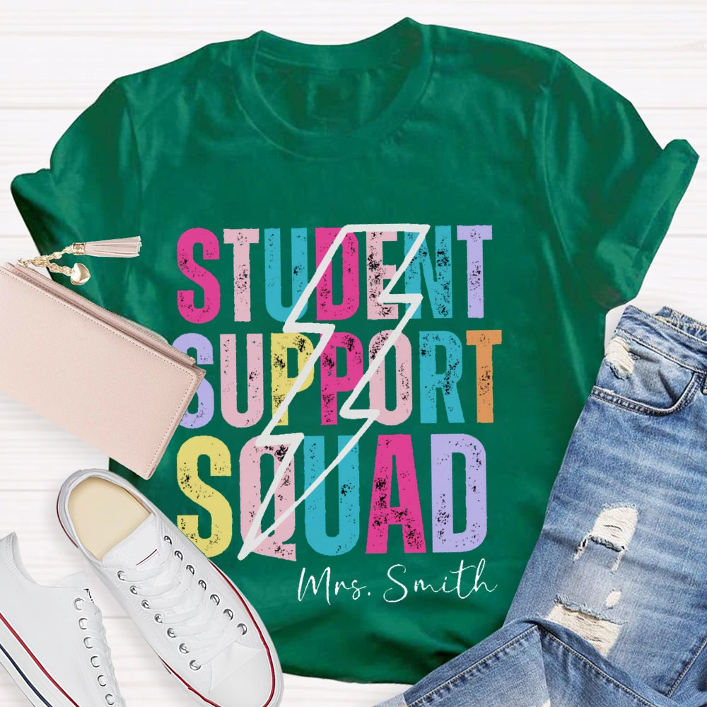 Personalized Name Student Support Squad Lightning Pattern T-shirt