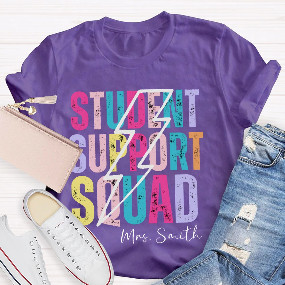 Personalized Name Student Support Squad Lightning Pattern T-shirt