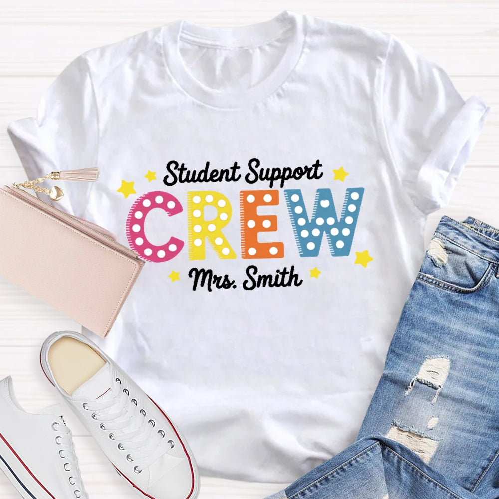 Personalized Name Student Support Crew  Polka Dots T-shirt