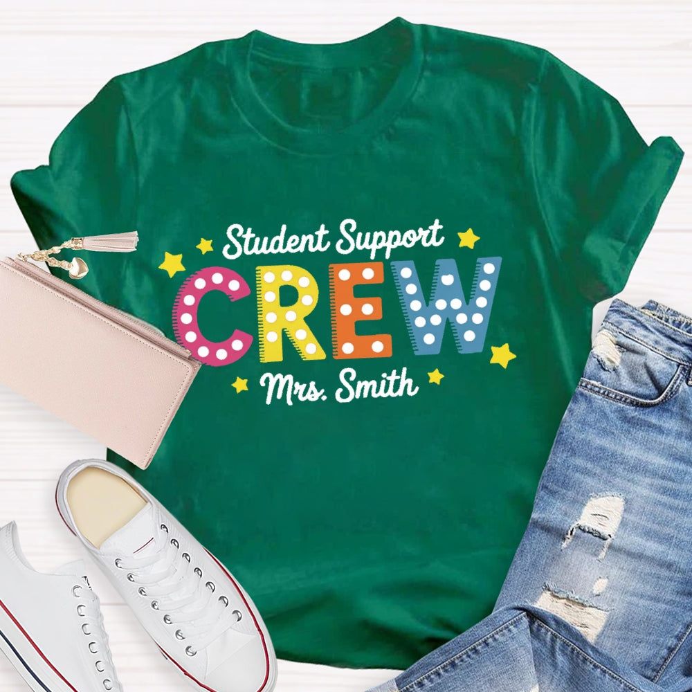 Personalized Name Student Support Crew  Polka Dots T-shirt