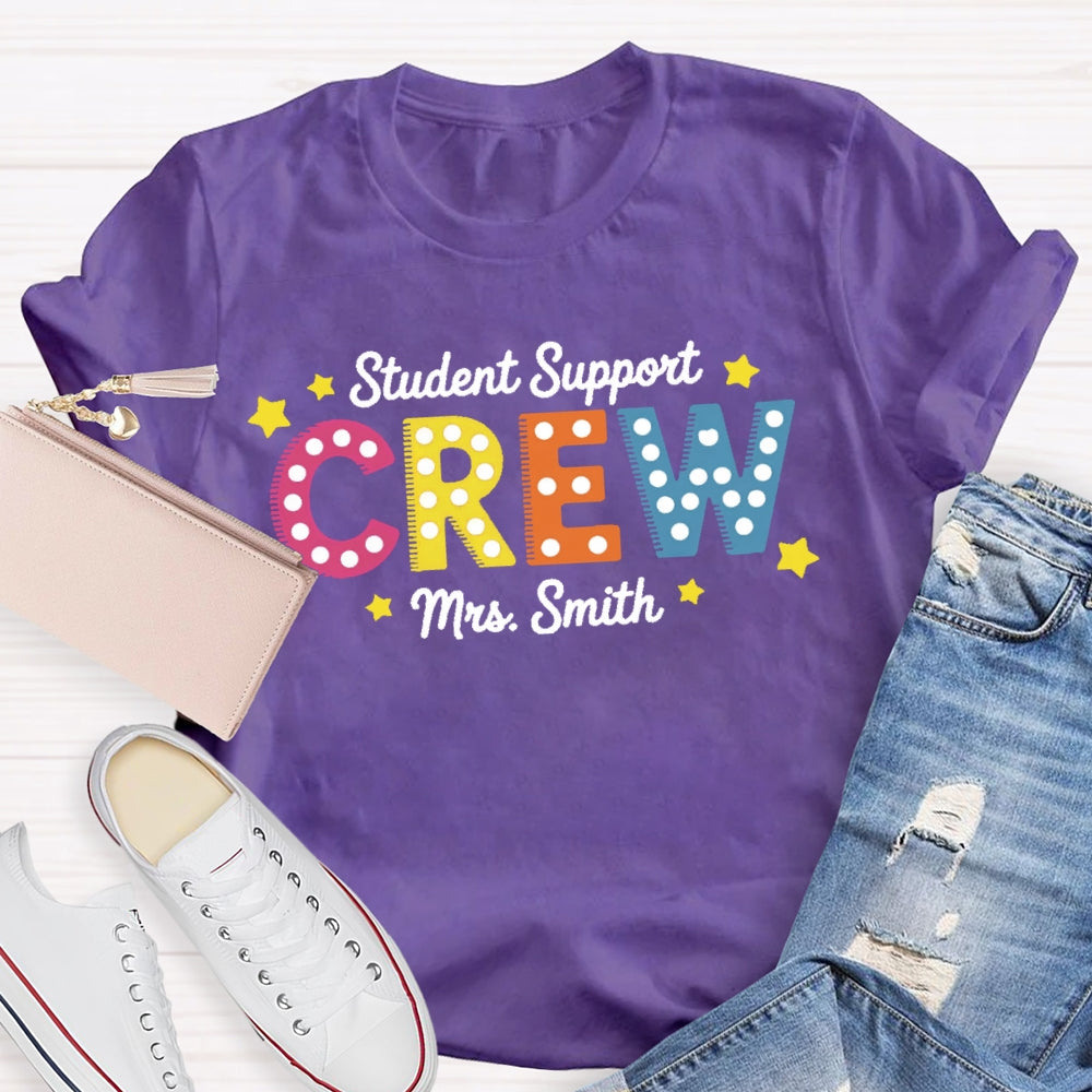 Personalized Name Student Support Crew  Polka Dots T-shirt