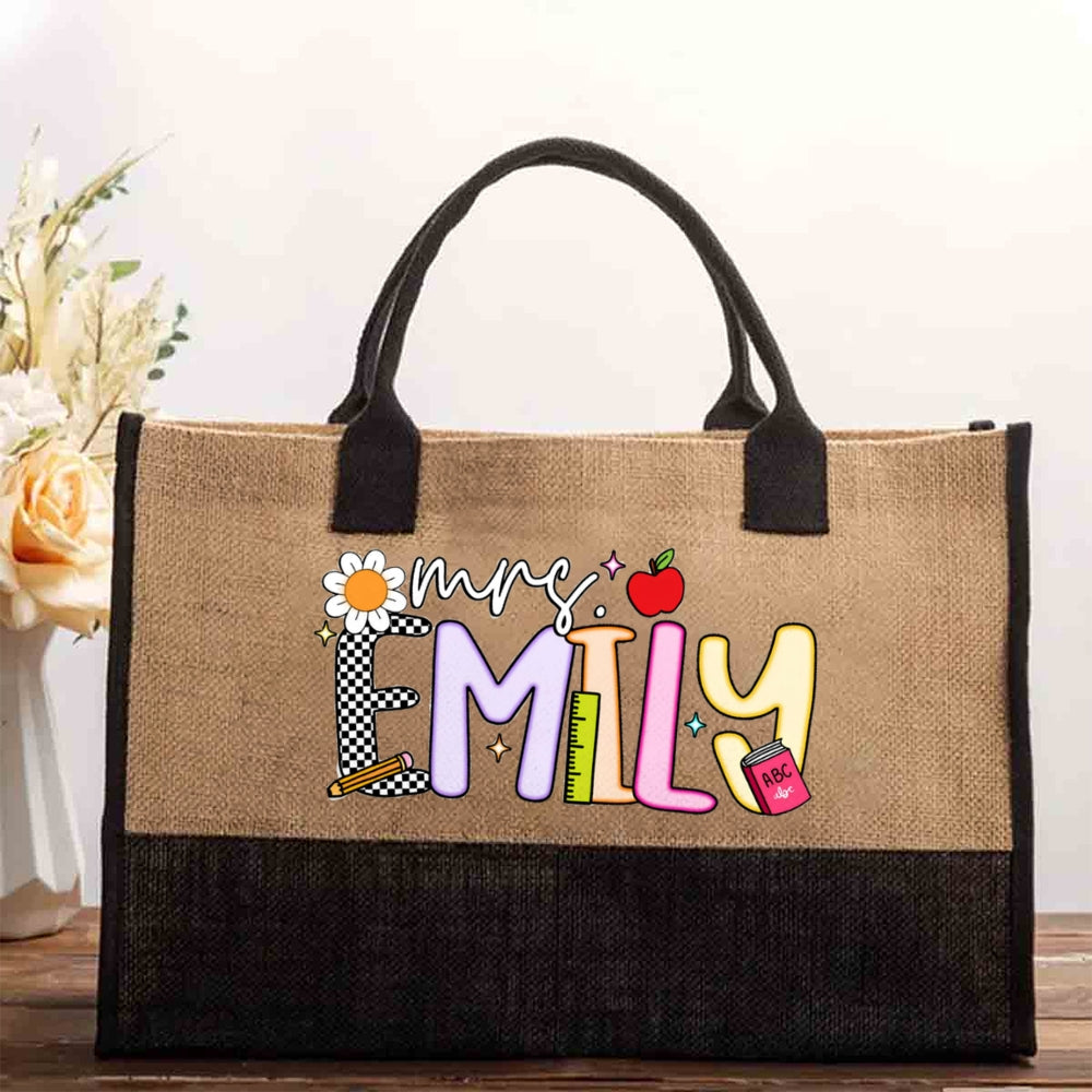 Personalized Name Checkerboard Emily Cotton Tote Bag