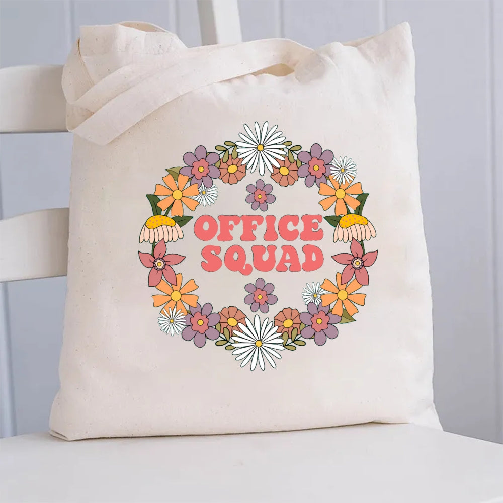 Office Squad Floral Canvas Tote Bag