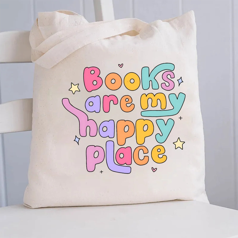 Books Are My Happy Place Canvas Tote Bag