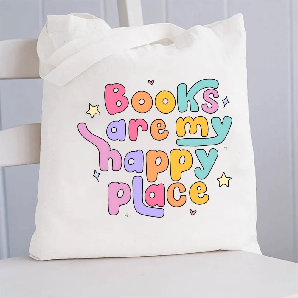 Books Are My Happy Place Canvas Tote Bag