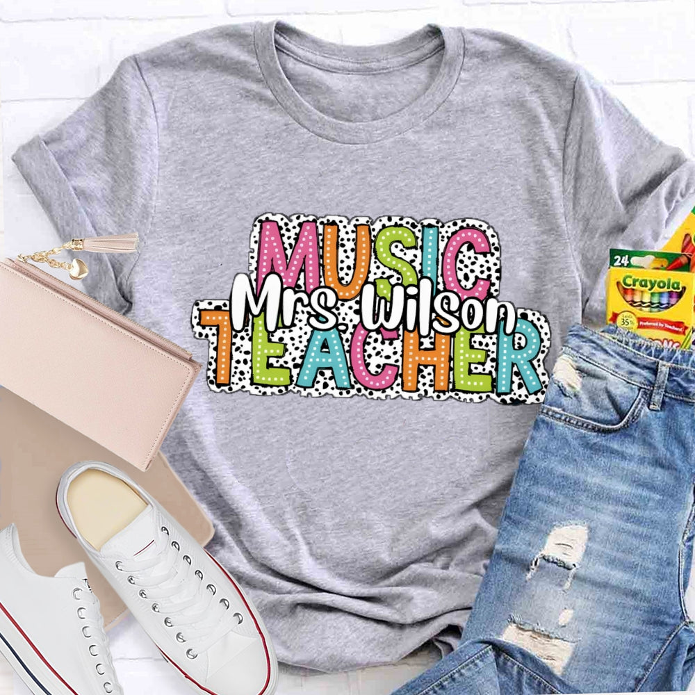 Personalized Music Teacher Name Dot Printed T-Shirt