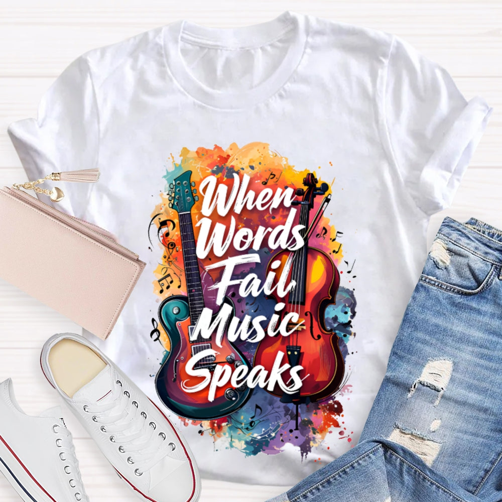 What Words Fail Music Speaks Tie-Dye Prints And Guitars Music Teacher T-shirt