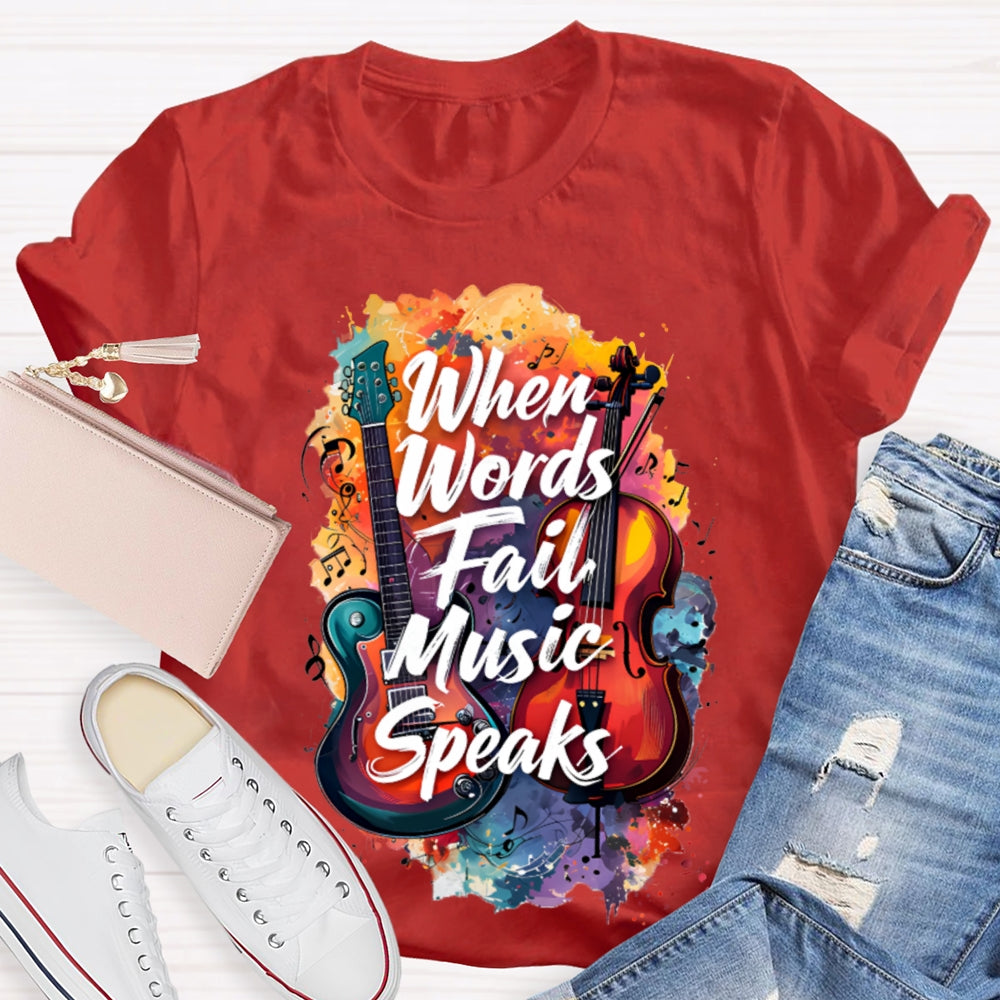 What Words Fail Music Speaks Tie-Dye Prints And Guitars Music Teacher T-shirt