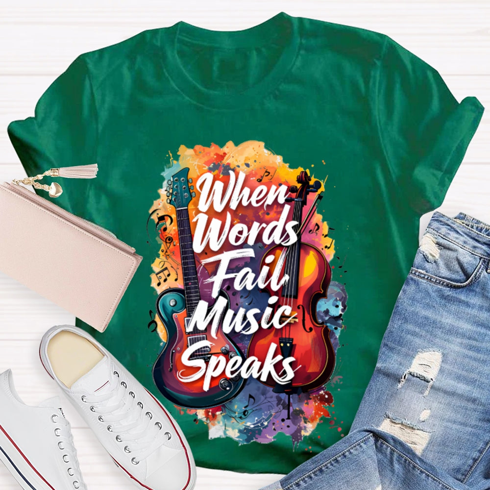 What Words Fail Music Speaks Tie-Dye Prints And Guitars Music Teacher T-shirt