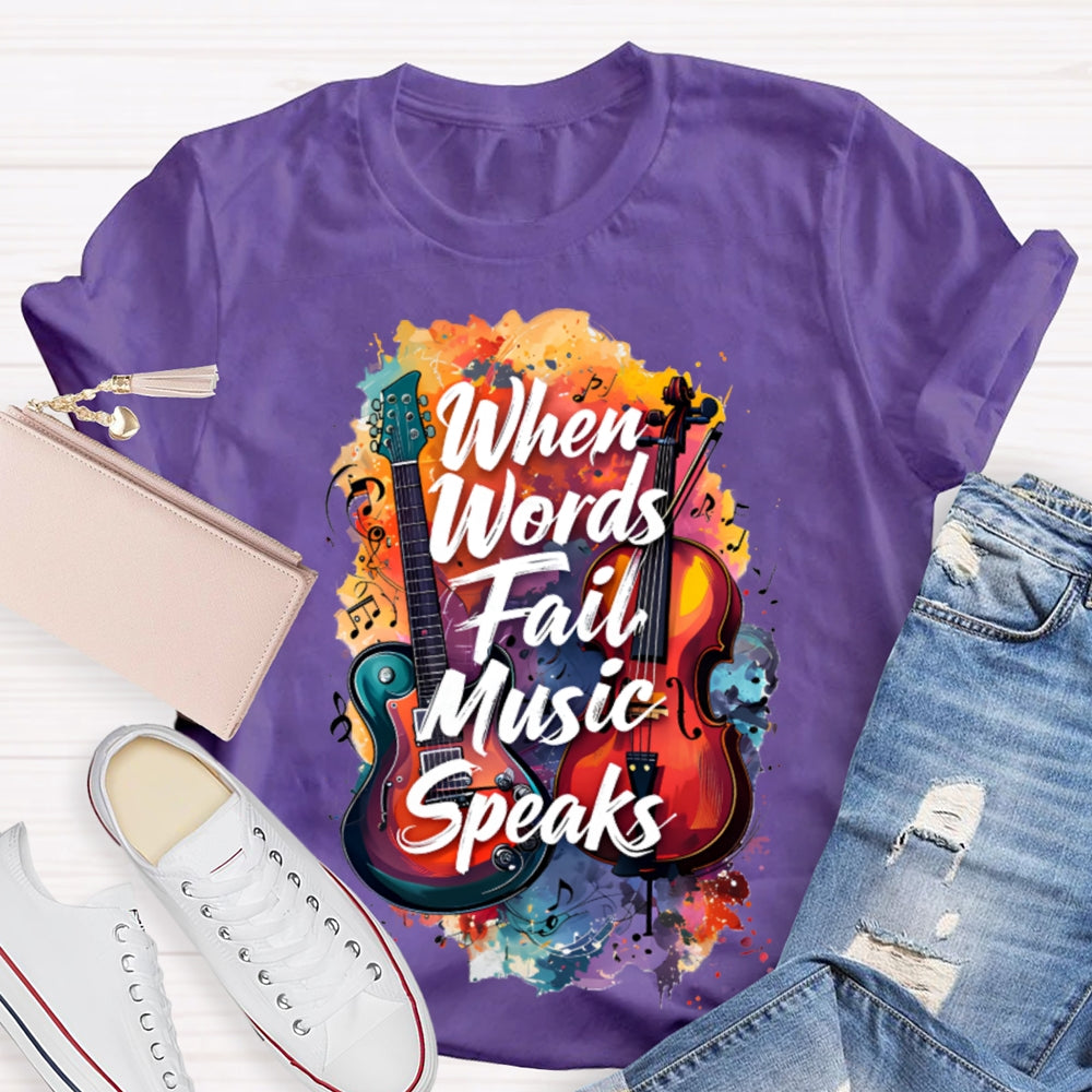 What Words Fail Music Speaks Tie-Dye Prints And Guitars Music Teacher T-shirt