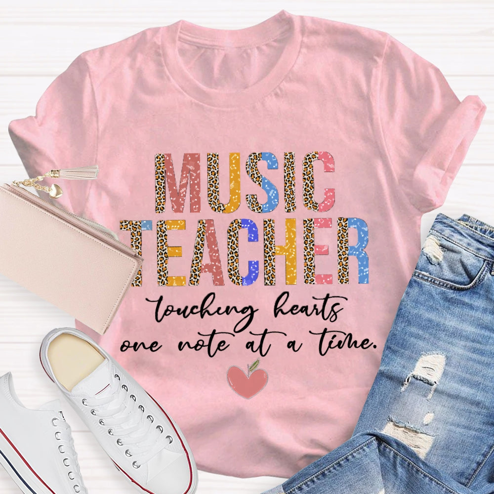 Teaching Hearts One Note At A Time Colorful And Leopard Print Combination Letters Music Teacher T-shirt