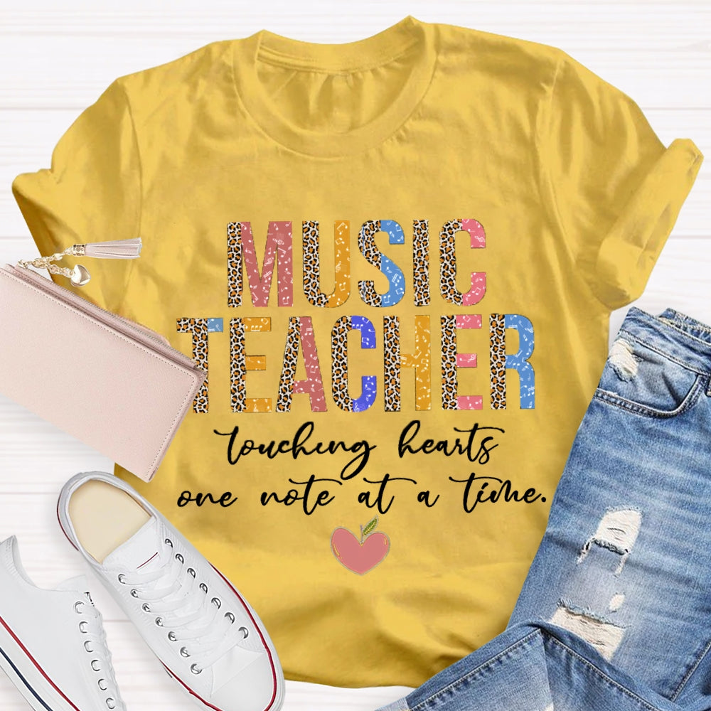 Teaching Hearts One Note At A Time Colorful And Leopard Print Combination Letters Music Teacher T-shirt