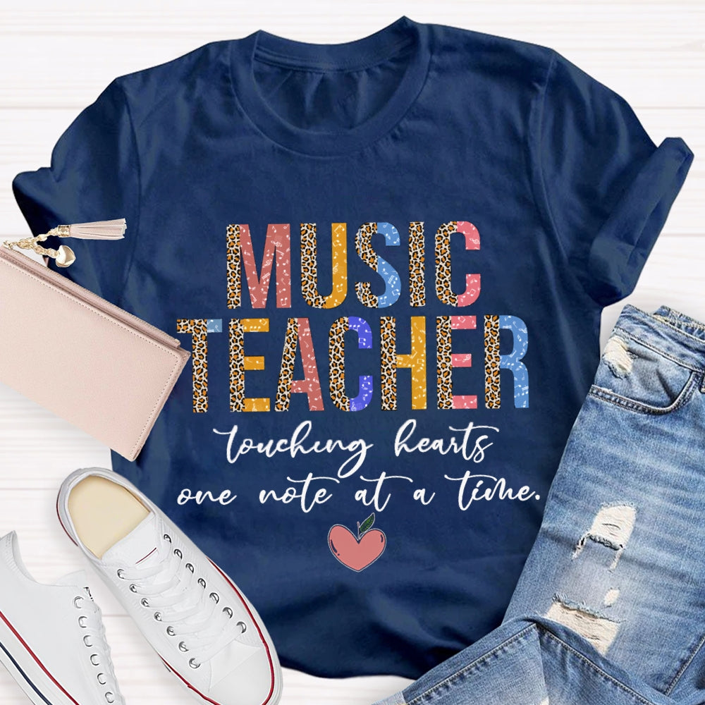 Teaching Hearts One Note At A Time Colorful And Leopard Print Combination Letters Music Teacher T-shirt