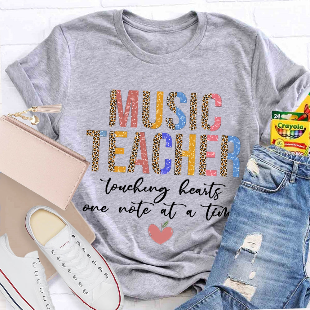Teaching Hearts One Note At A Time Colorful And Leopard Print Combination Letters Music Teacher T-shirt