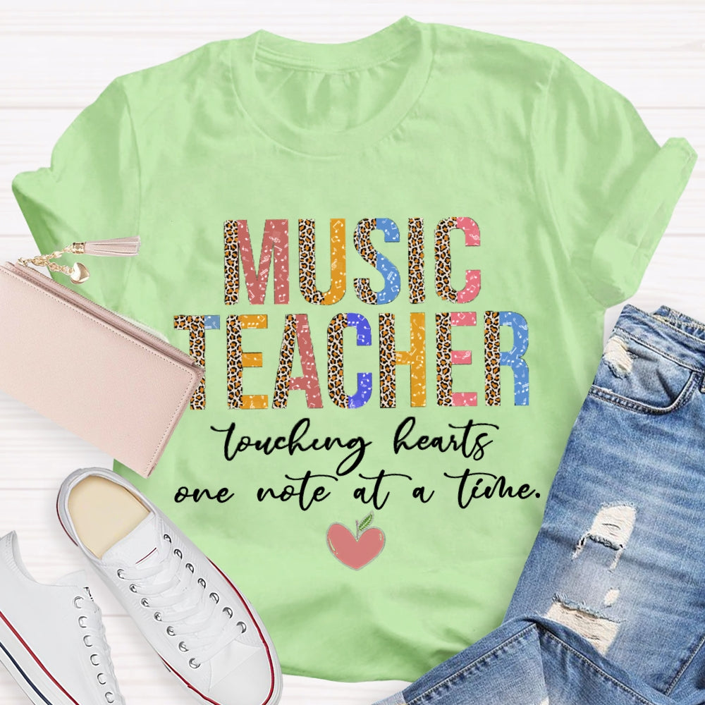Teaching Hearts One Note At A Time Colorful And Leopard Print Combination Letters Music Teacher T-shirt